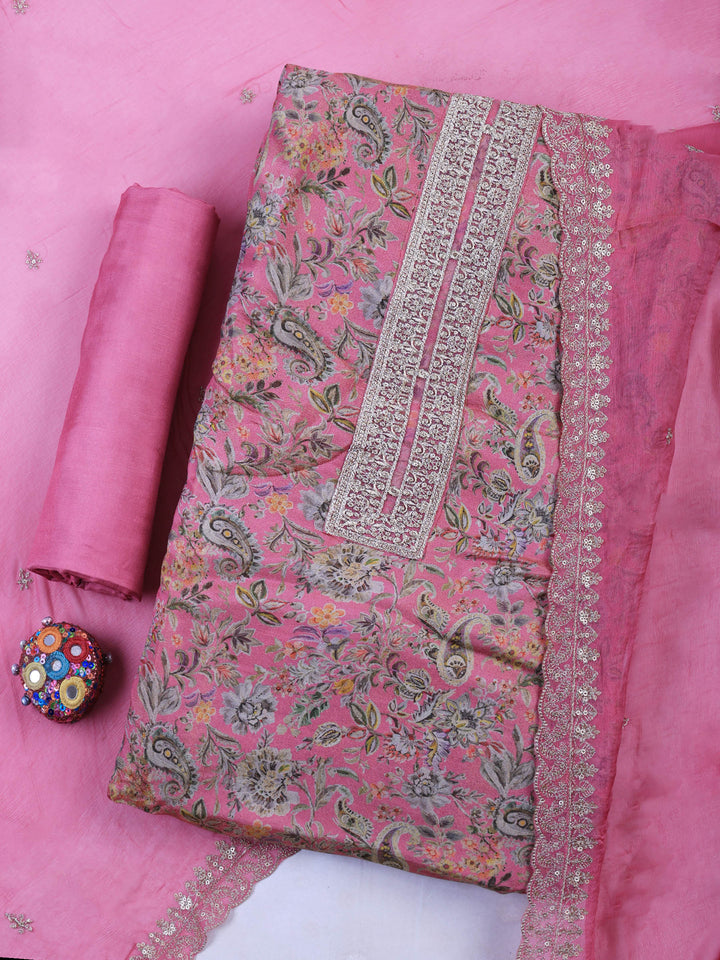 Pink Tissue Printed Unstitched Dress Material