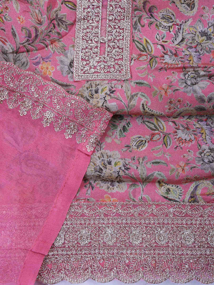 Pink Tissue Printed Unstitched Dress Material
