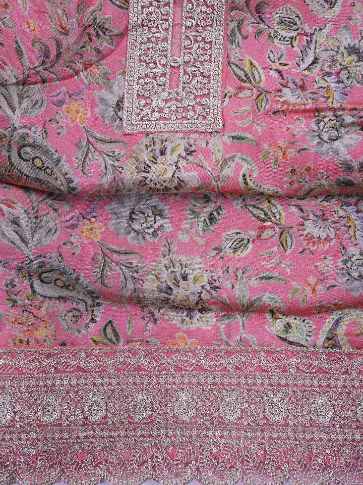 Pink Tissue Printed Unstitched Dress Material