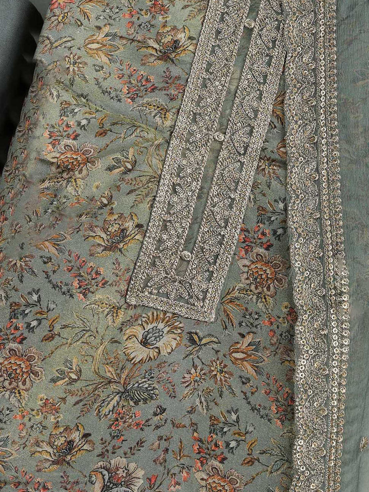Dusty-Green Tissue Printed Unstitched Dress Material