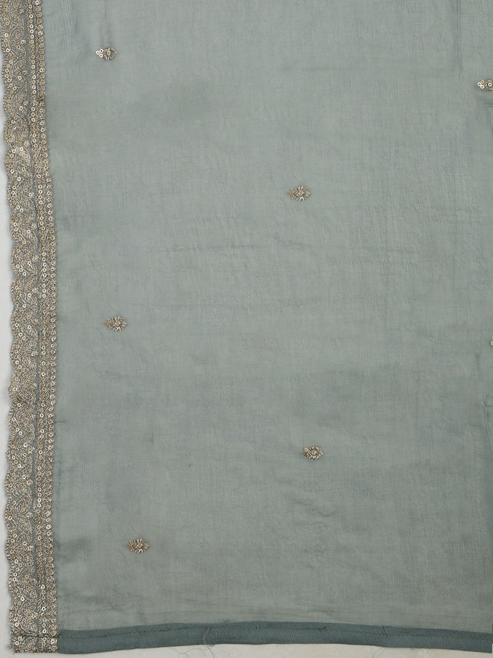 Dusty-Green Tissue Printed Unstitched Dress Material