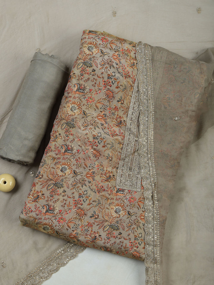 Grey Tissue Printed Unstitched Dress Material