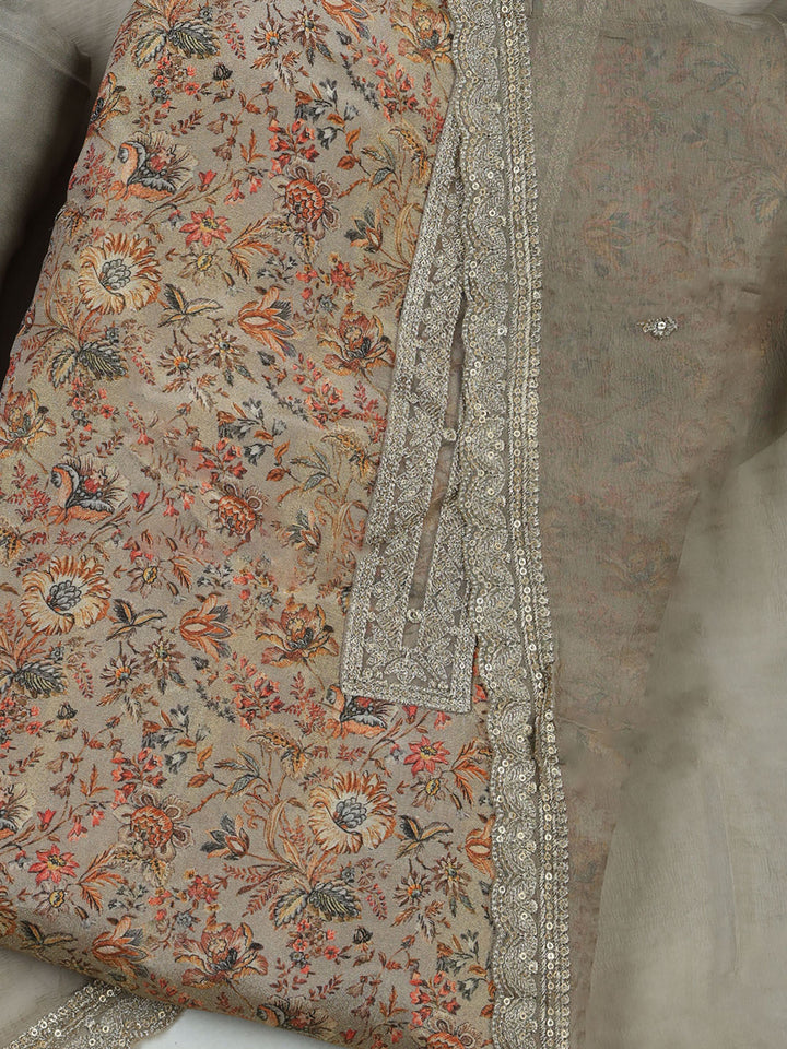Grey Tissue Printed Unstitched Dress Material