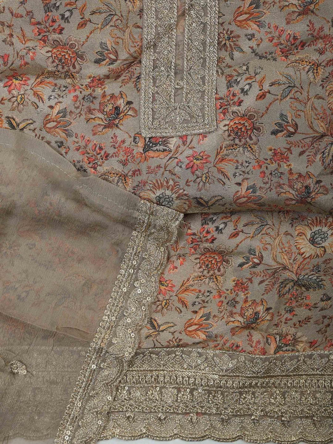 Grey Tissue Printed Unstitched Dress Material