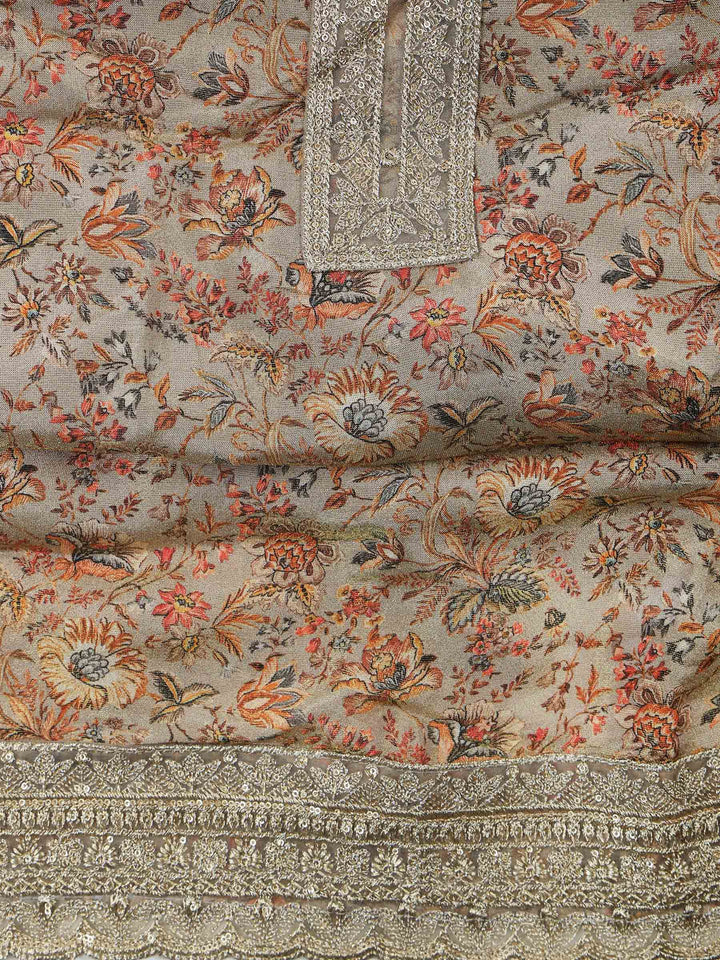 Grey Tissue Printed Unstitched Dress Material