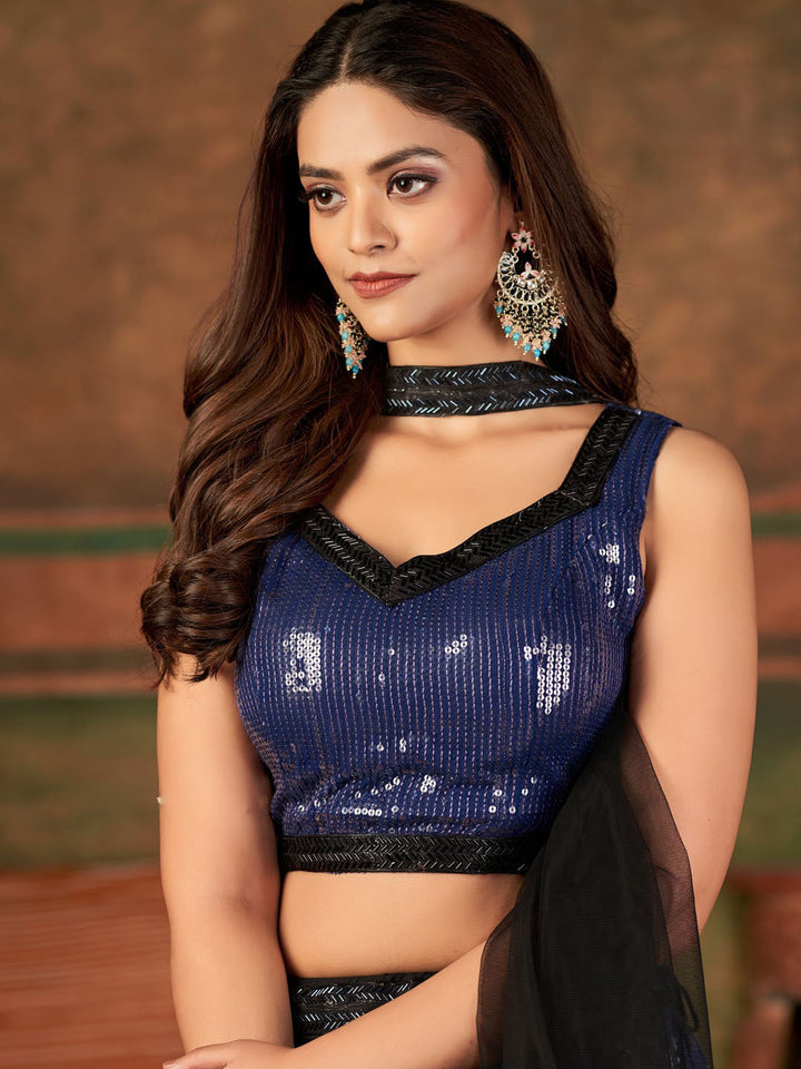 Sequin Embroidered Georgette Choli With Lehenga &amp; Dupatta