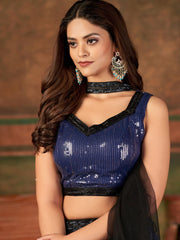 Sequin Embroidered Georgette Choli With Lehenga & Dupatta