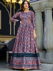 Printed Art Silk Anarkali Suit Set With Dupatta