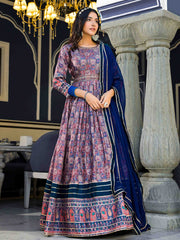 Printed Art Silk Anarkali Suit Set With Dupatta