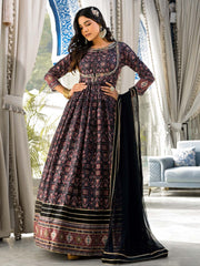 Printed Art Silk Anarkali Suit Set With Dupatta