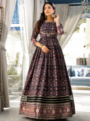 Printed Art Silk Anarkali Suit Set With Dupatta