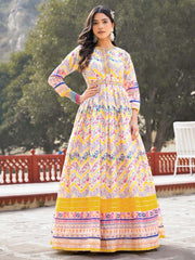 Printed Art Silk Anarkali Suit Set With Dupatta