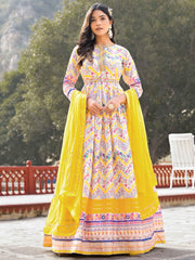 Printed Art Silk Anarkali Suit Set With Dupatta