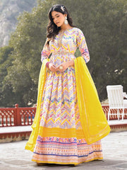 Printed Art Silk Anarkali Suit Set With Dupatta