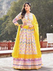 Printed Art Silk Anarkali Suit Set With Dupatta