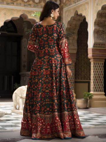 Printed Art Silk Anarkali Suit Set With Dupatta