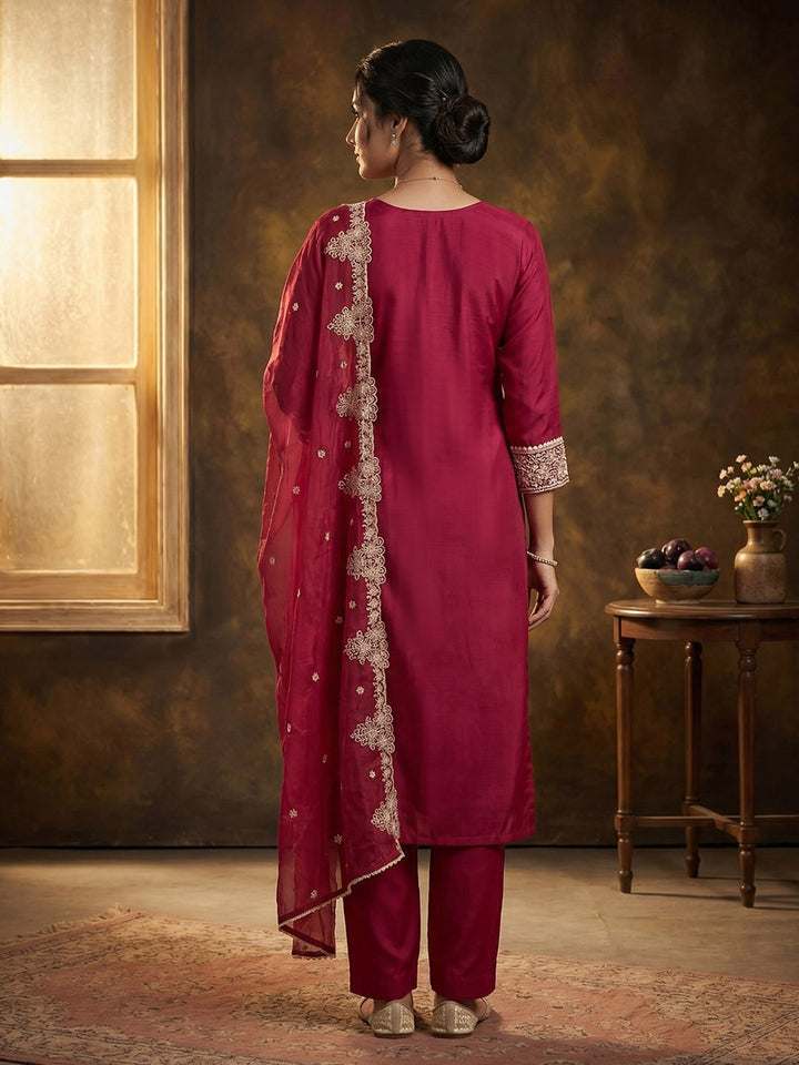 Red Art Silk Printed Anarkali Suit Set