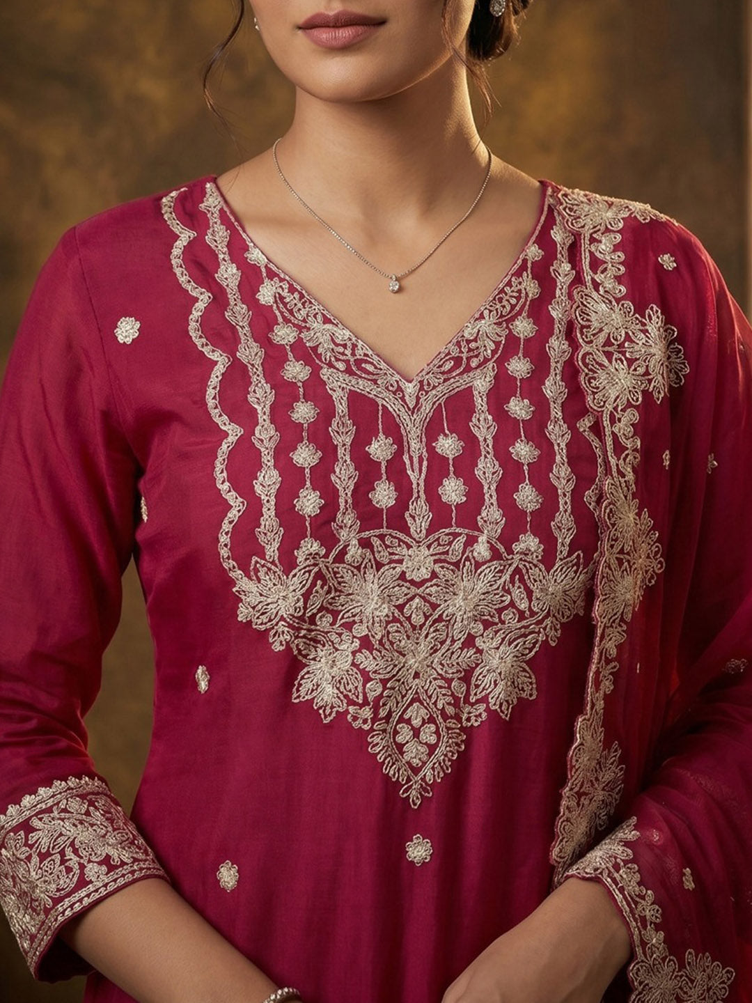 Red Art Silk Printed Anarkali Suit Set