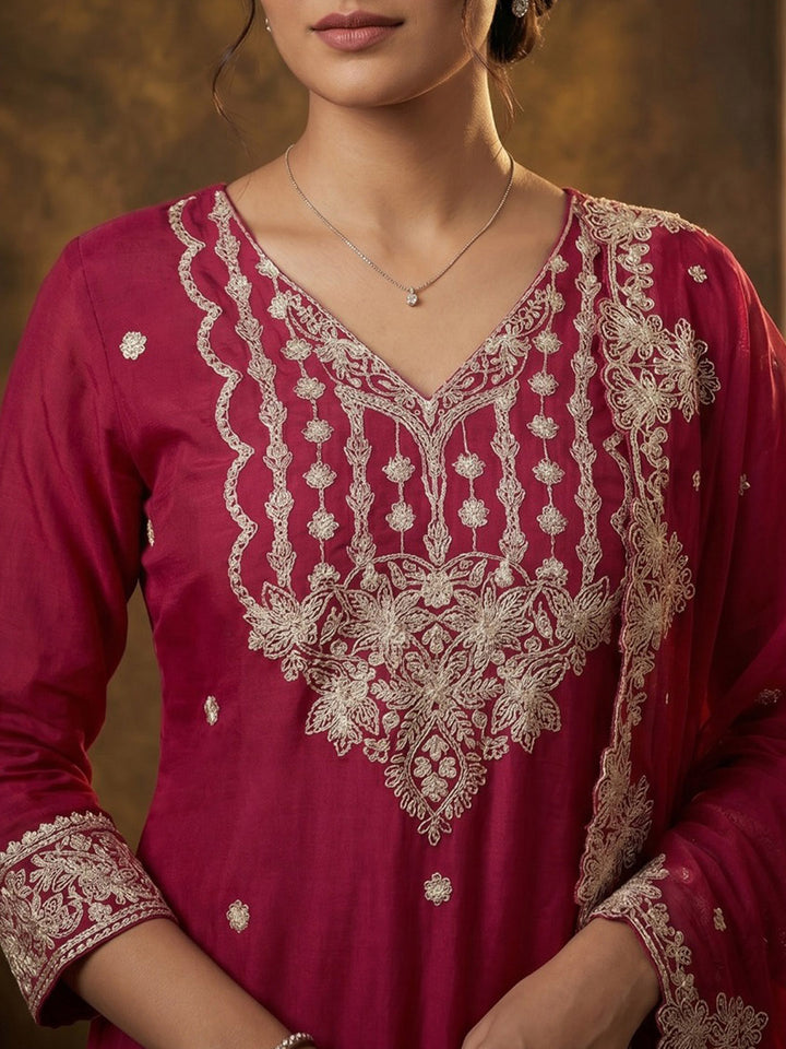 Red Art Silk Printed Anarkali Suit Set