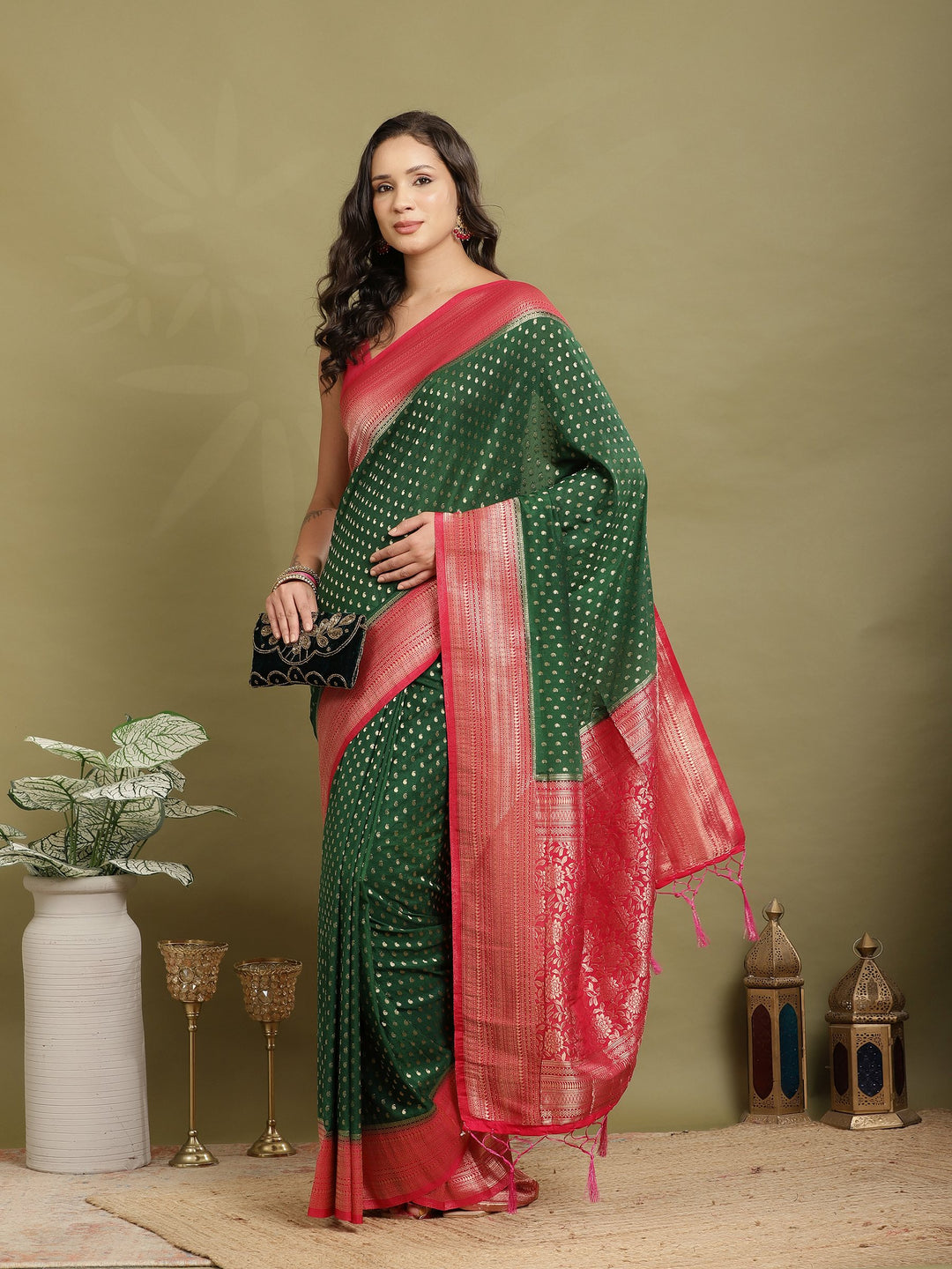 Polka Dot Woven Booti Crepe Saree