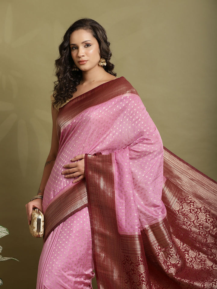 Polka Dot Woven Booti Crepe Saree
