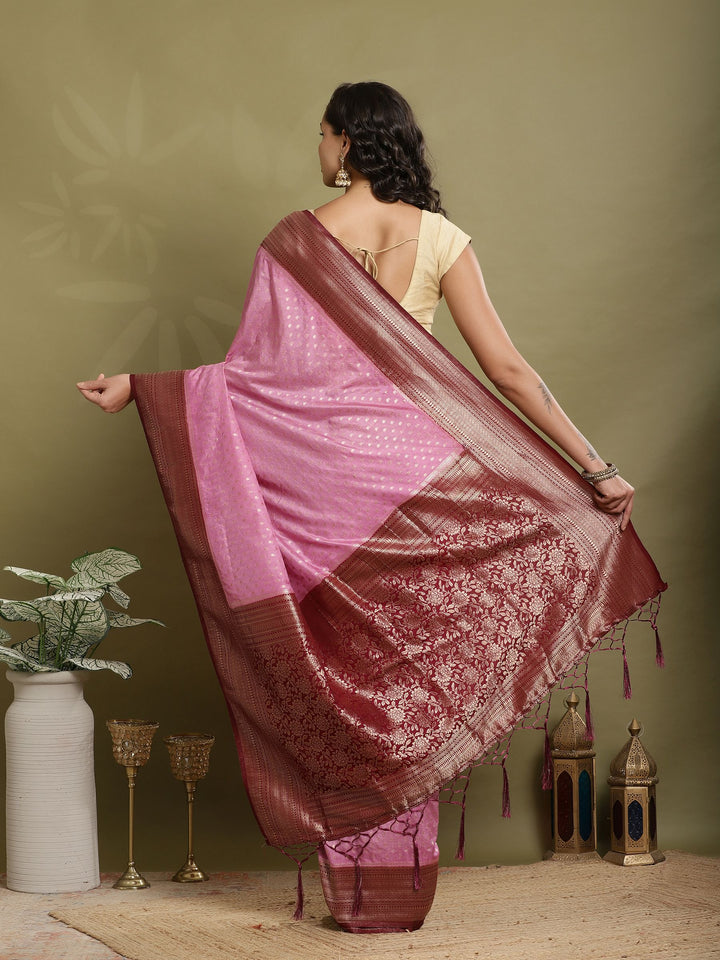 Polka Dot Woven Booti Crepe Saree