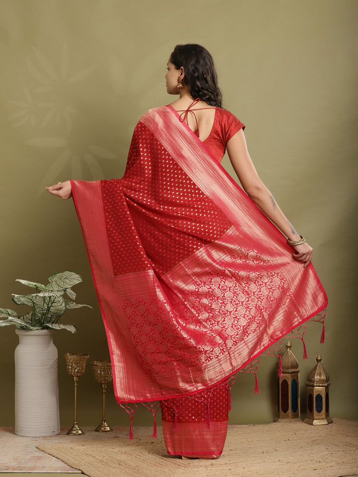 Polka Dot Woven Booti Crepe Saree