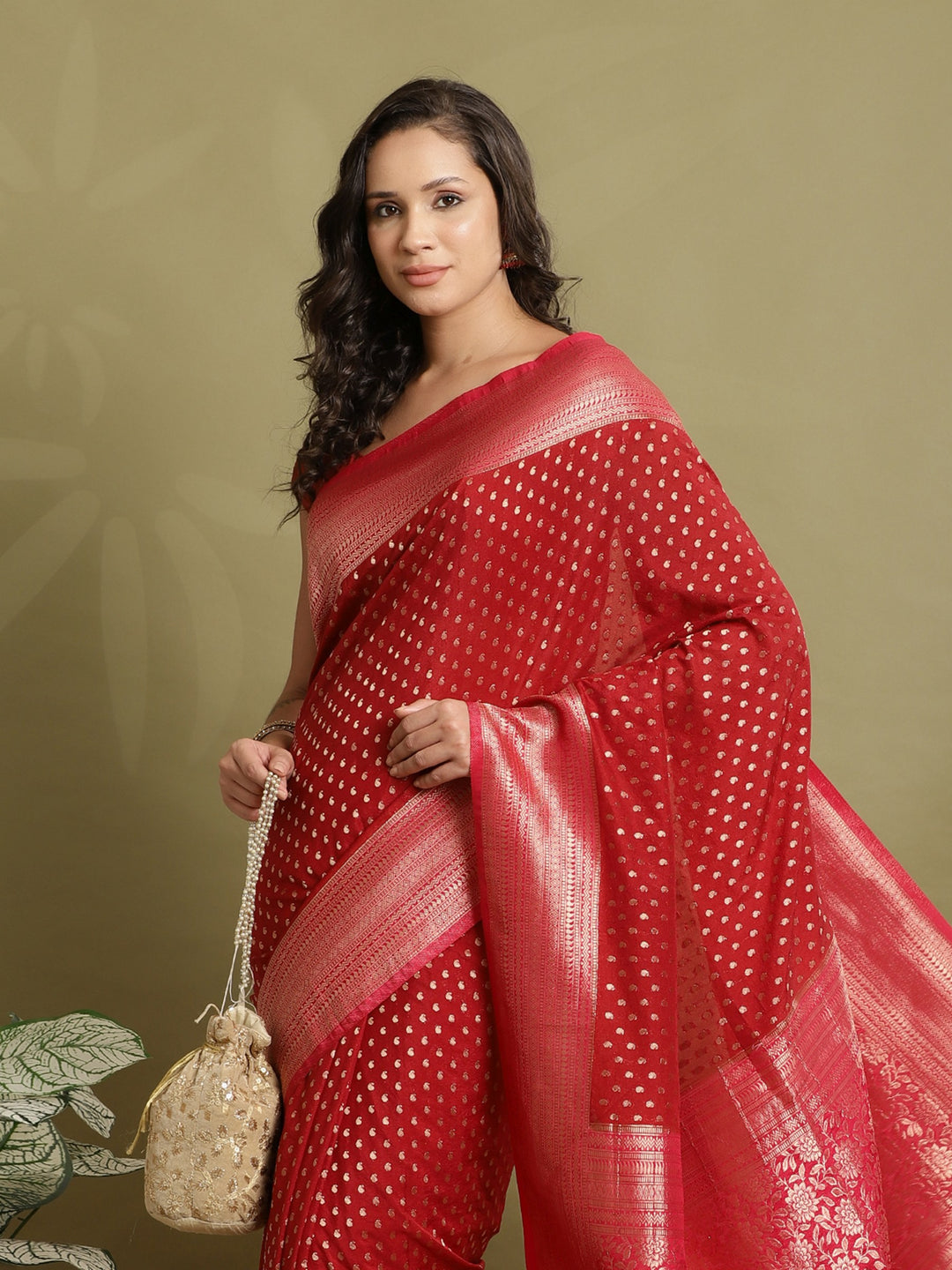 Polka Dot Woven Booti Crepe Saree