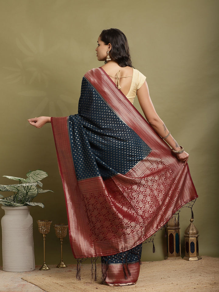 Polka Dot Woven Booti Crepe Saree