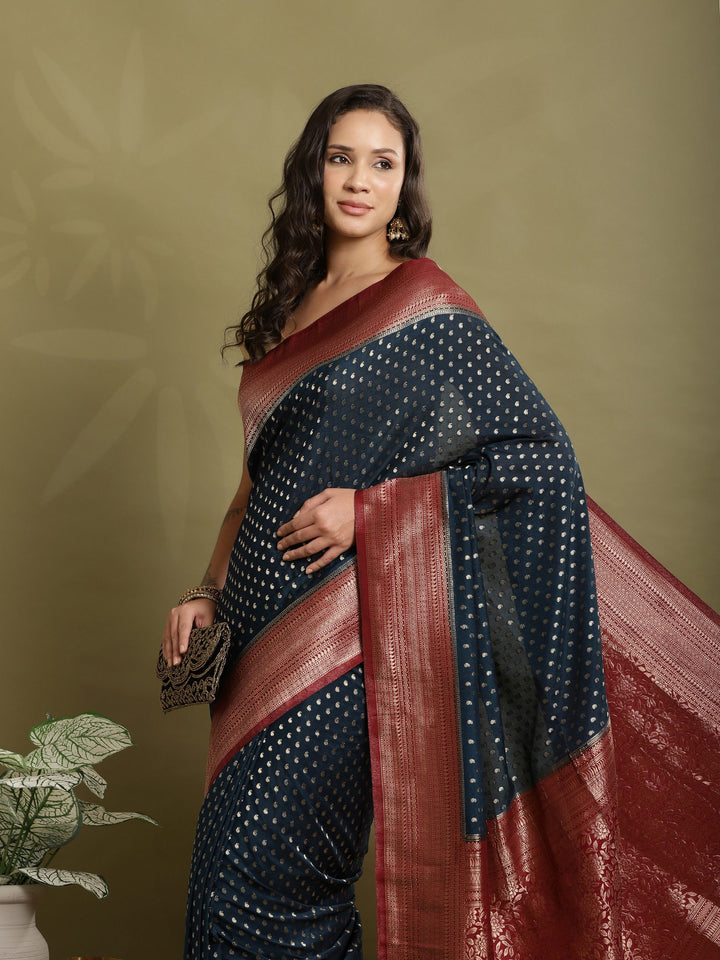 Polka Dot Woven Booti Crepe Saree