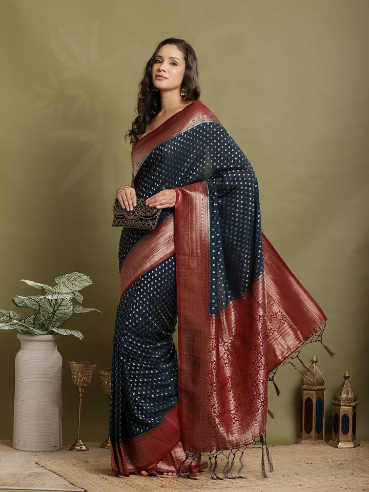 Polka Dot Woven Booti Crepe Saree