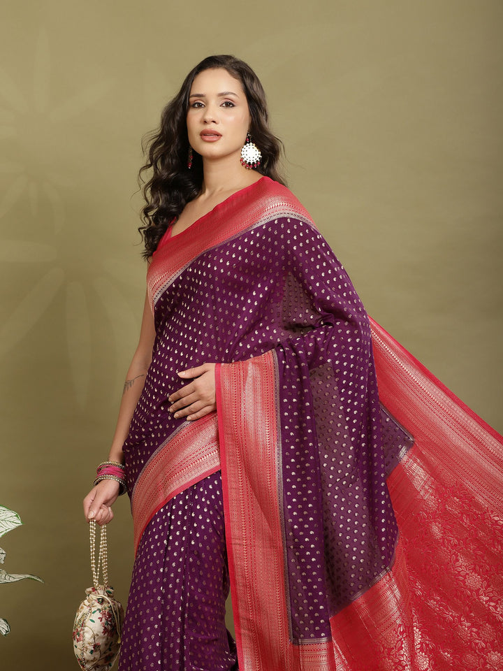 Polka Dot Woven Booti Crepe Saree