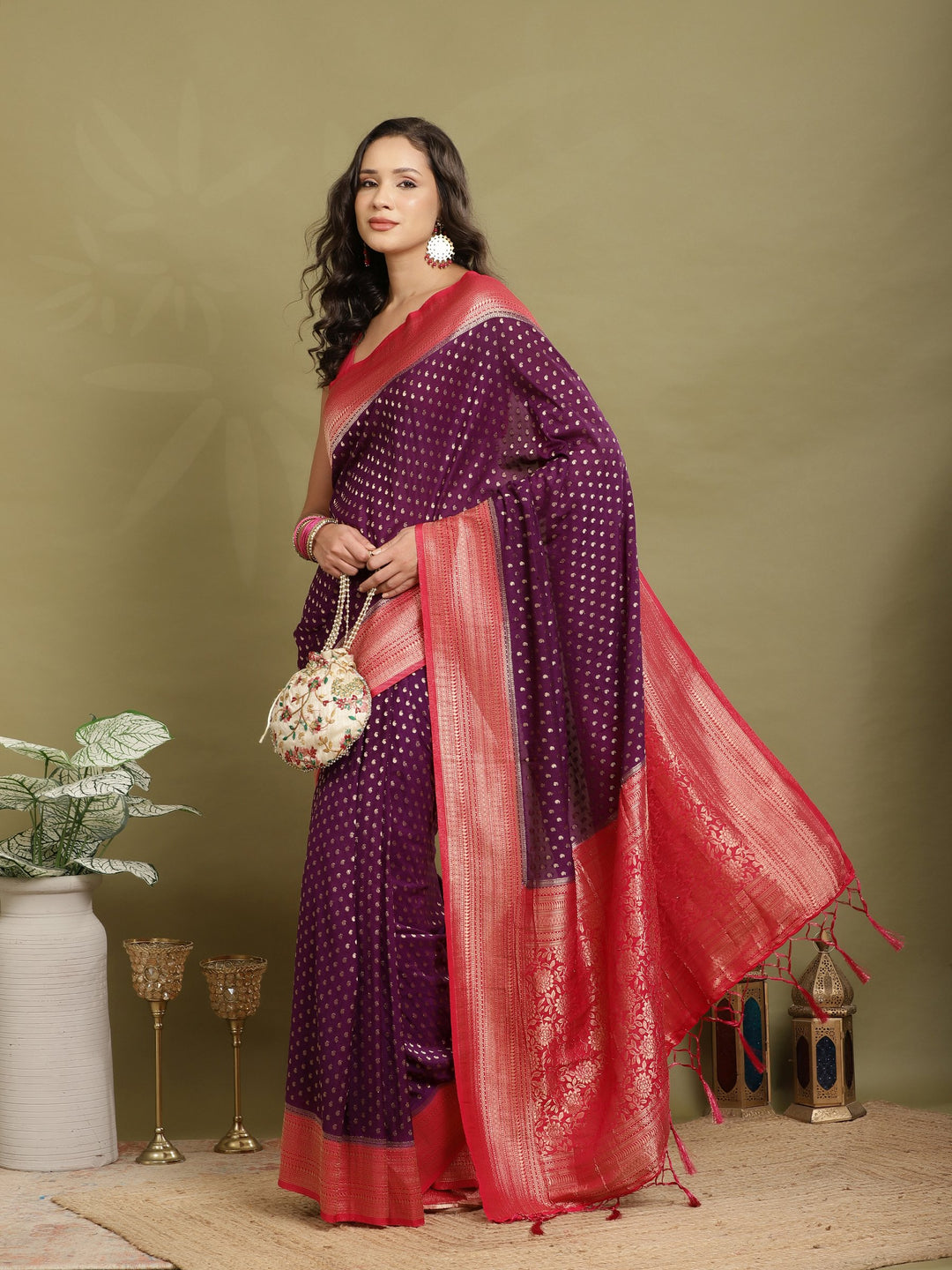 Polka Dot Woven Booti Crepe Saree