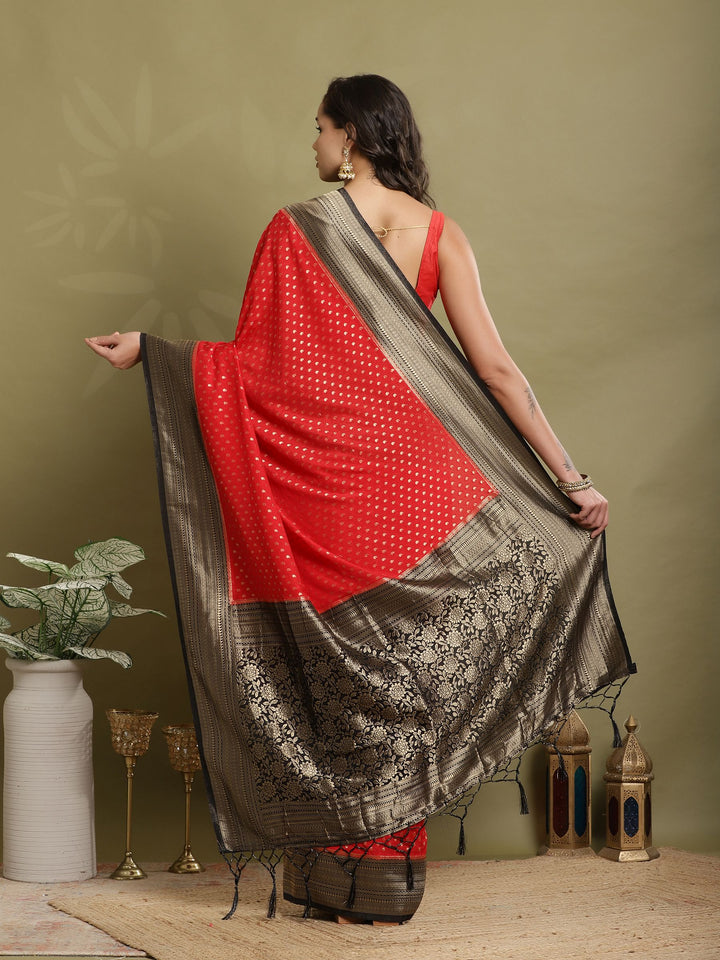 Polka Dot Woven Booti Crepe Saree