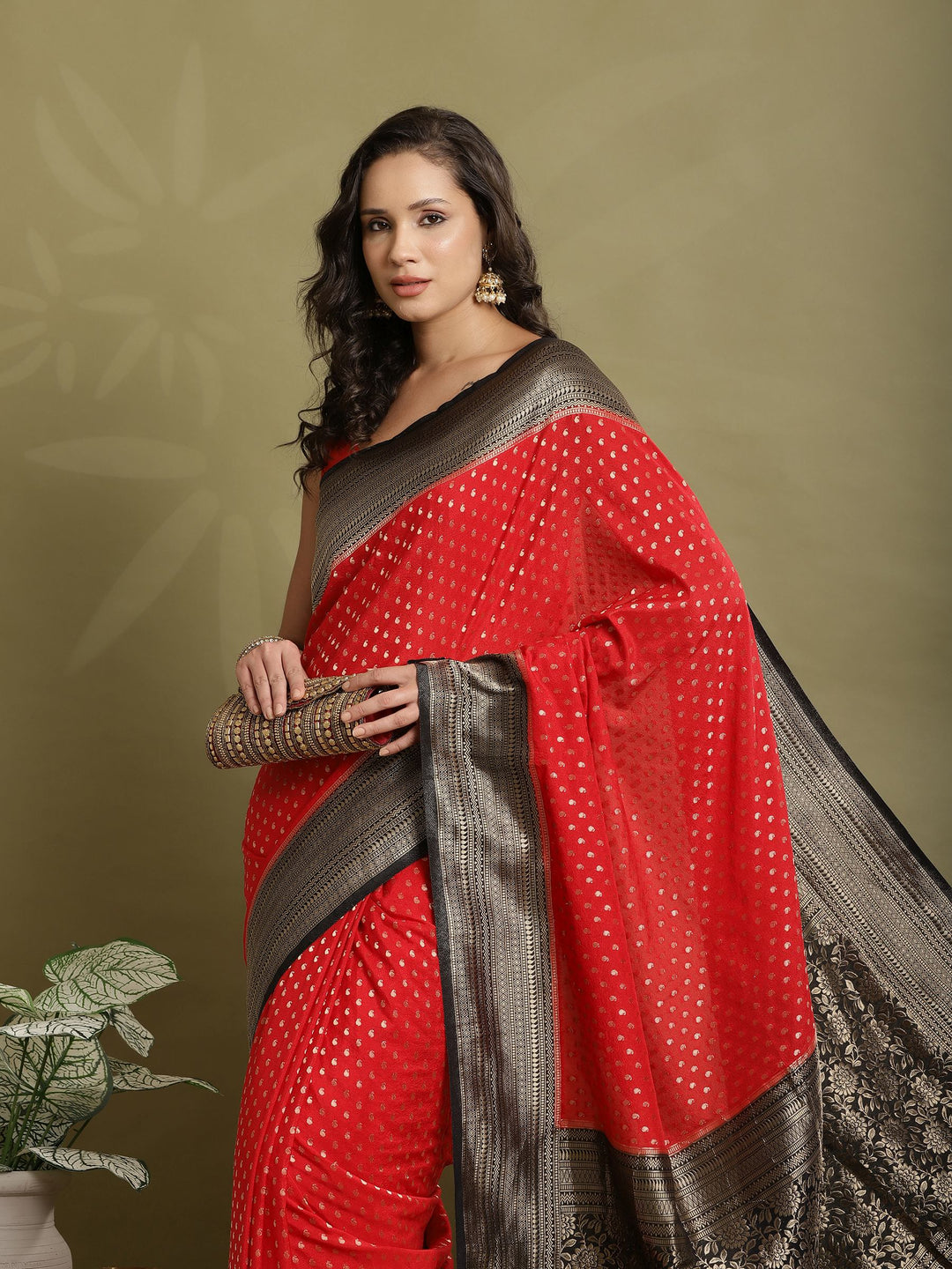 Polka Dot Woven Booti Crepe Saree