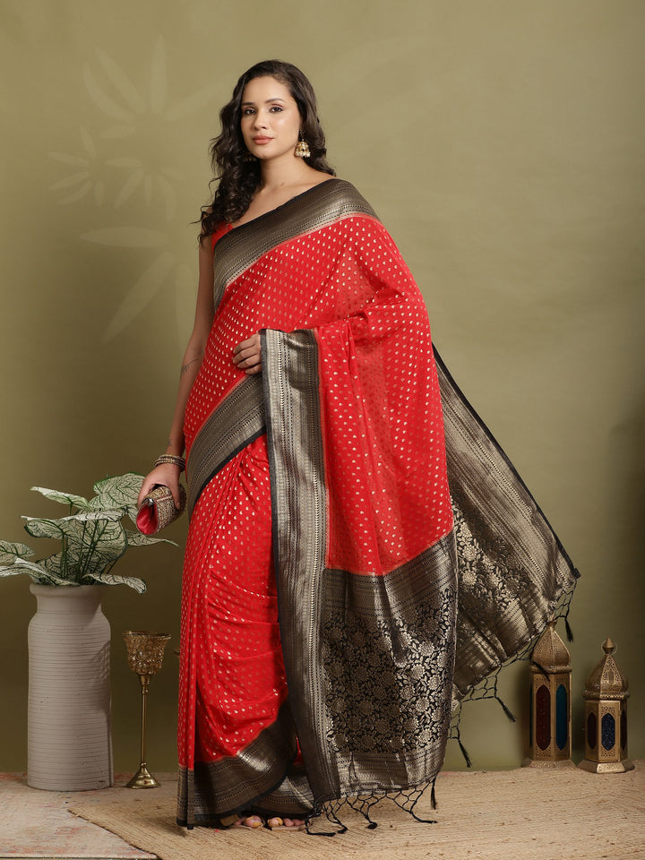Polka Dot Woven Booti Crepe Saree