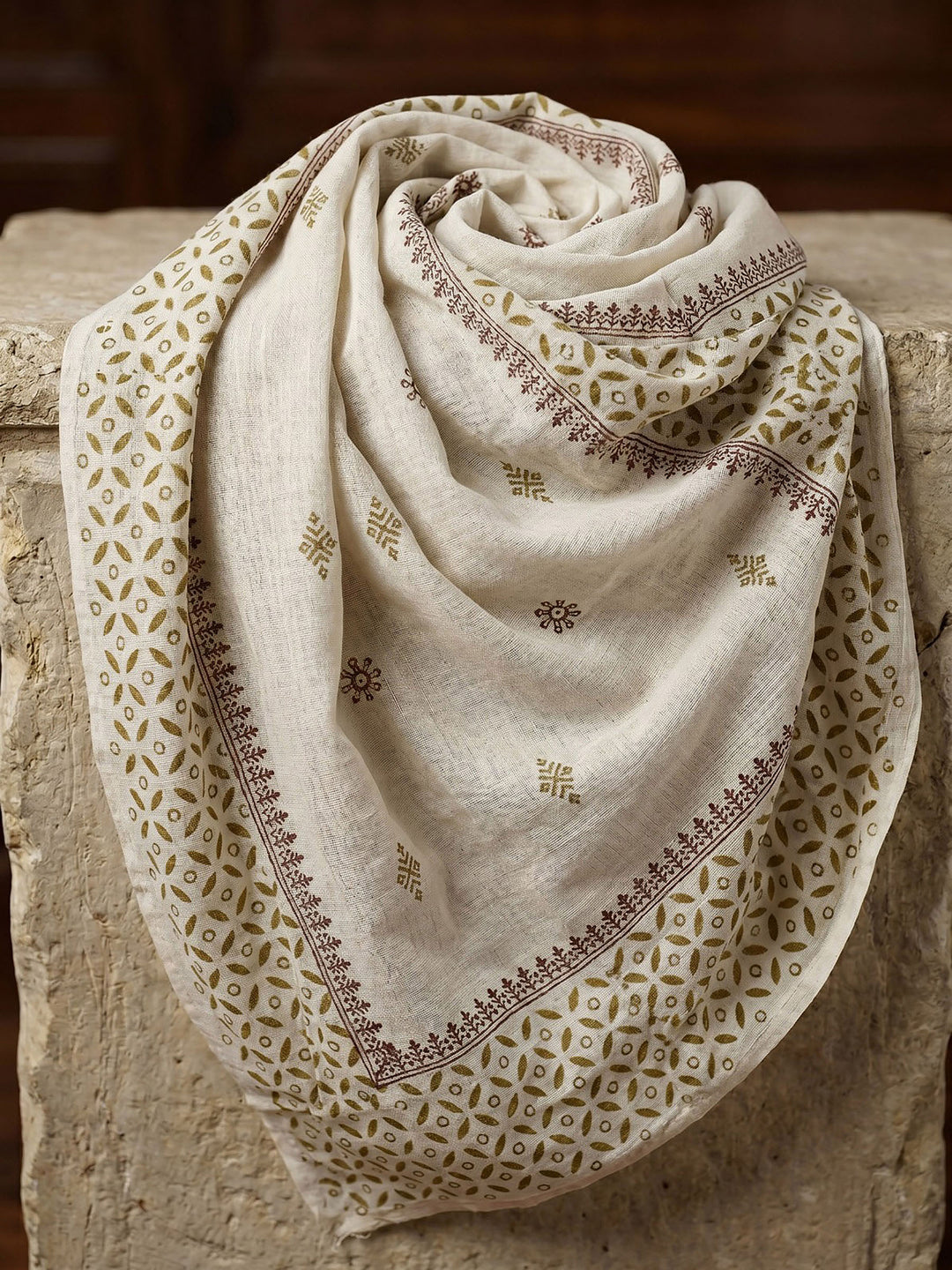 Cream Mustard Cotton Blend Embroidered Straight Suit Set