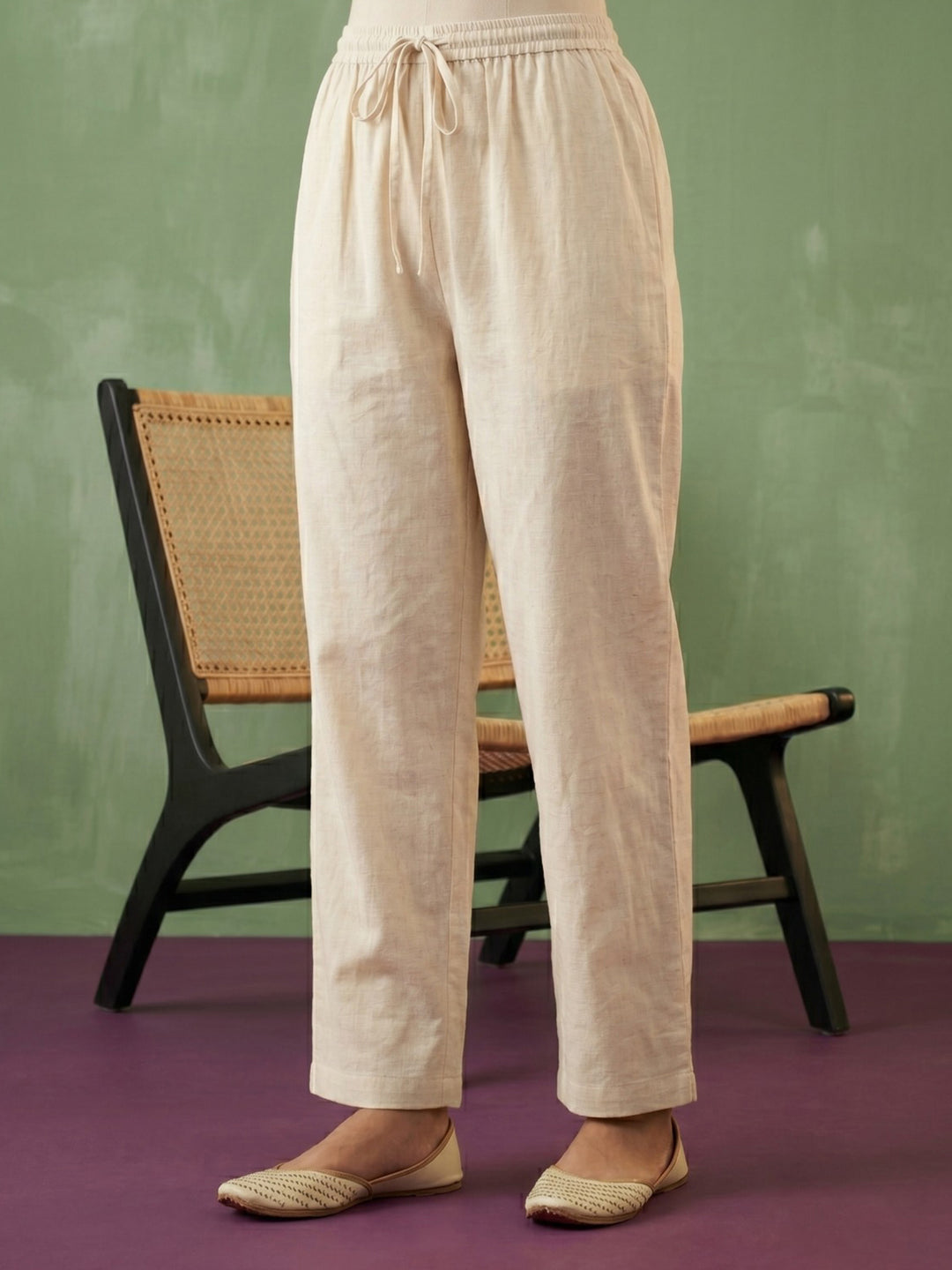 Cream Mustard Cotton Blend Embroidered Straight Suit Set
