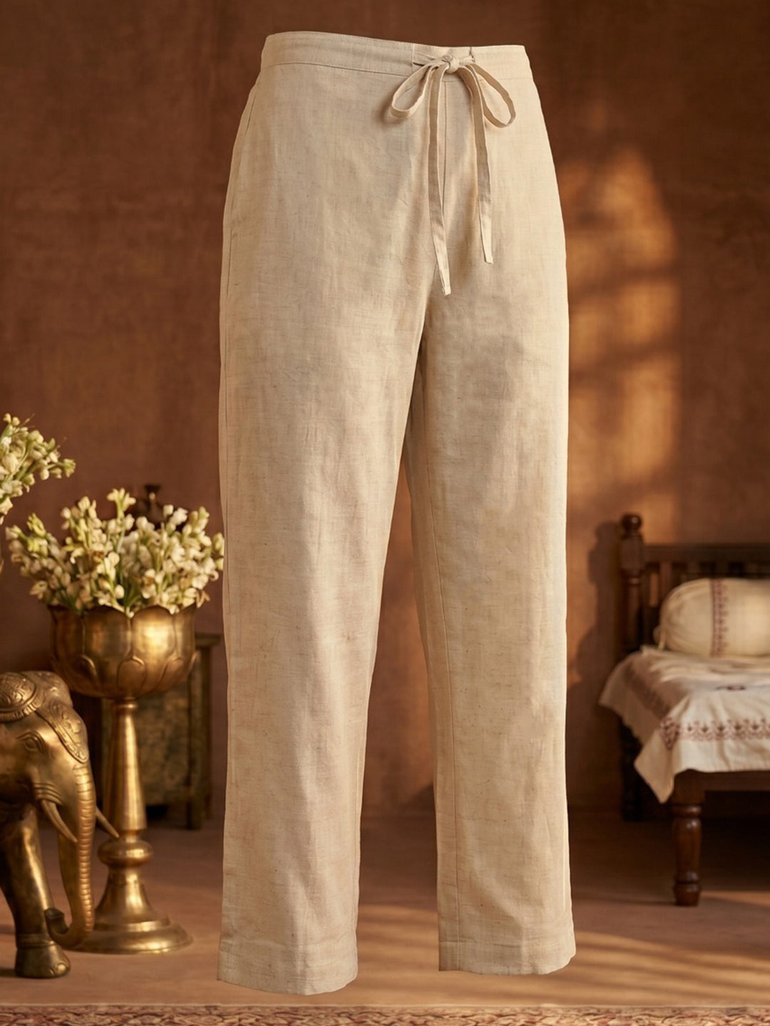 Cream Black Cotton Blend Printed Straight Suit Set