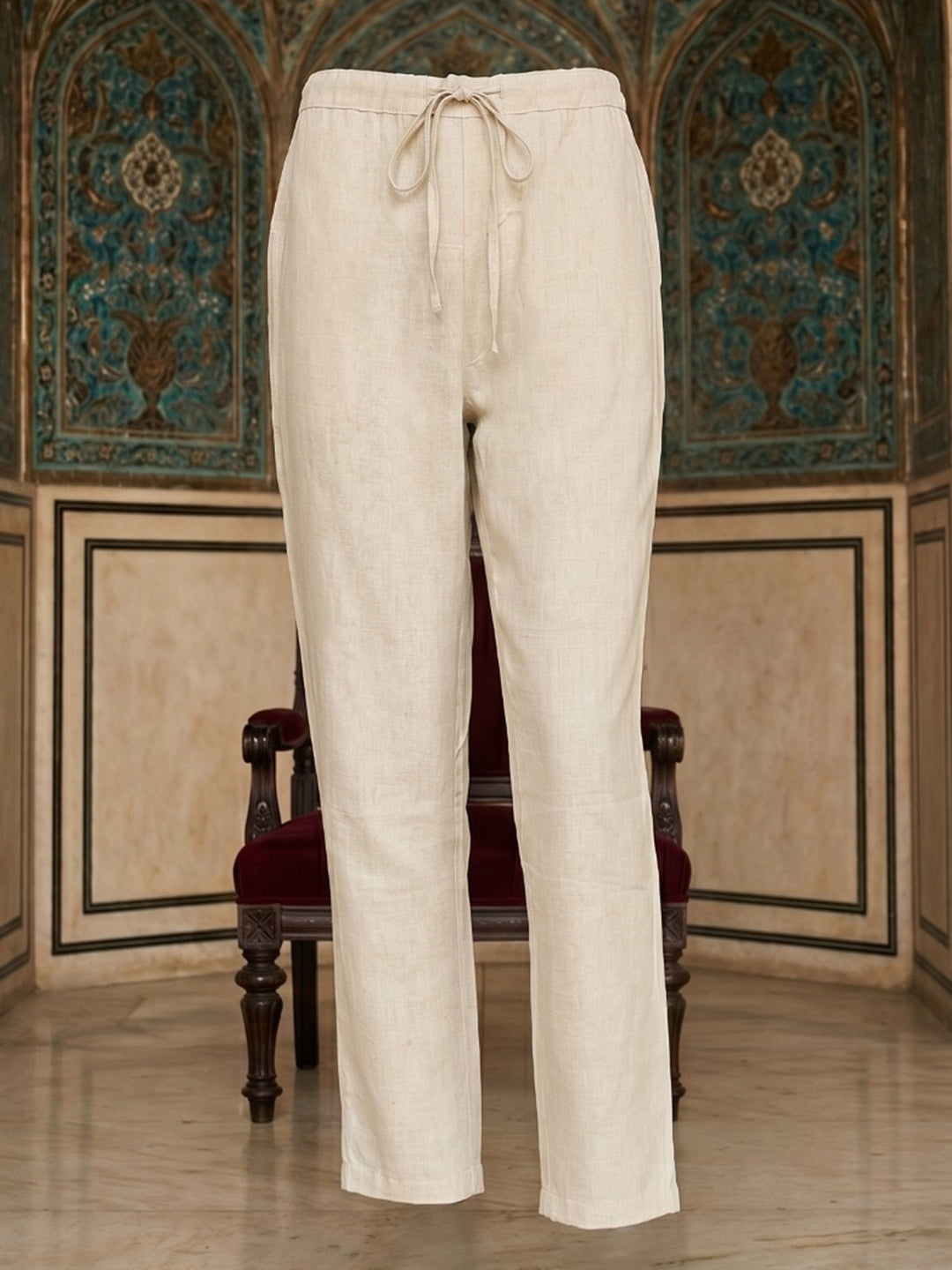 Cream Maroon Cotton Blend Embroidered Straight Suit Set
