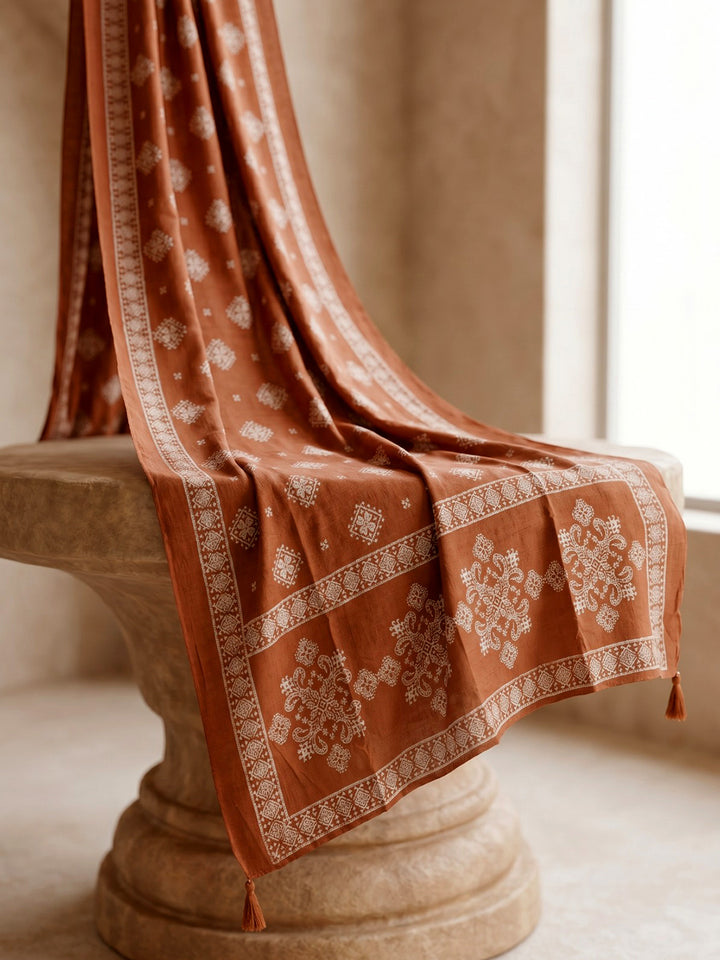 Brown Cotton Blend Printed Straight Suit Set