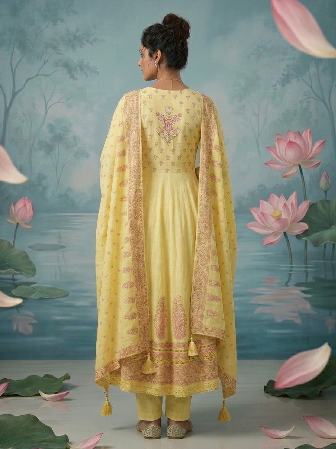 Woven Design Cotton Blend Kurta With Pant &amp; Dupatta