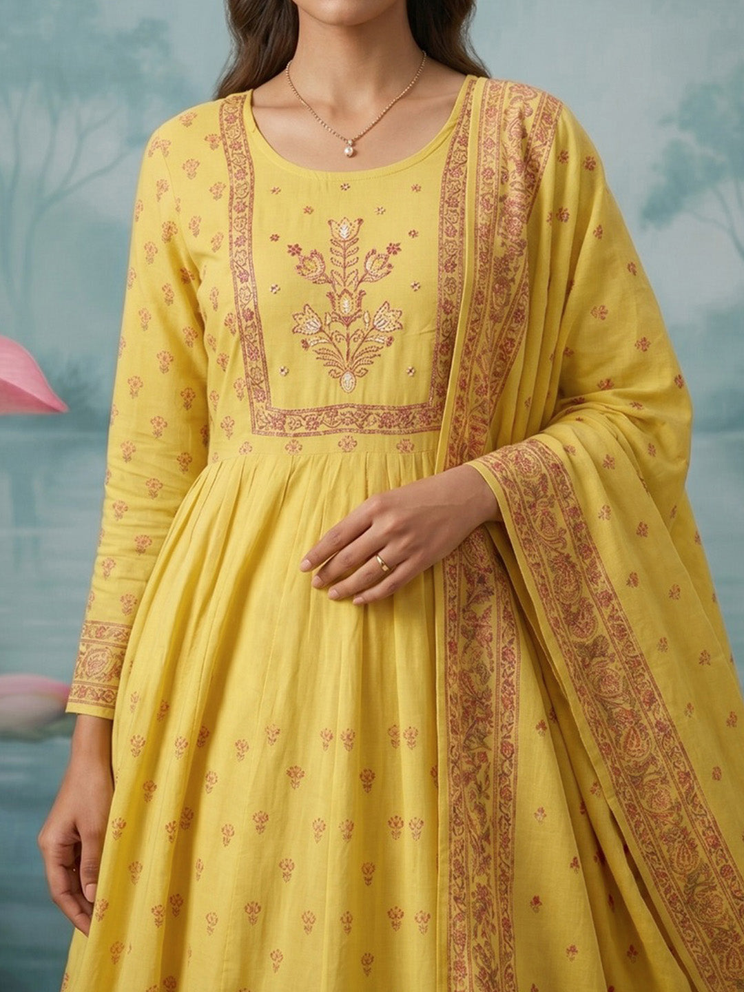 Woven Design Cotton Blend Kurta With Pant &amp; Dupatta