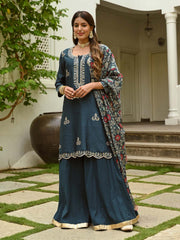 Gota Embroidered Chanderi Kurta With Skirt & Dupatta