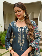 Gota Embroidered Chanderi Kurta With Skirt & Dupatta