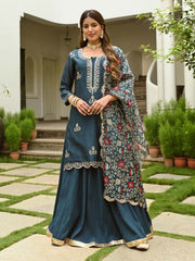 Gota Embroidered Chanderi Kurta With Skirt & Dupatta