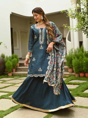 Gota Embroidered Chanderi Kurta With Skirt & Dupatta