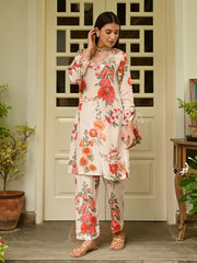 Floral Printed Crepe Kurta With Pants