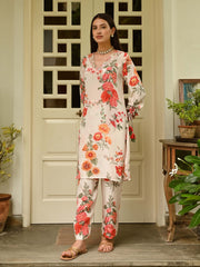 Floral Printed Crepe Kurta With Pants