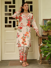 Floral Printed Crepe Kurta With Pants